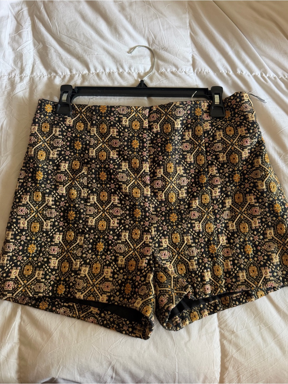 F21 Black with Gold Thread Sparkly High-Rise Embroidery Mosaic Print Mini Short